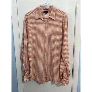 Linea Rosso Patrick Assaraf Shirt XL Linen Blend Orange Check Country Club